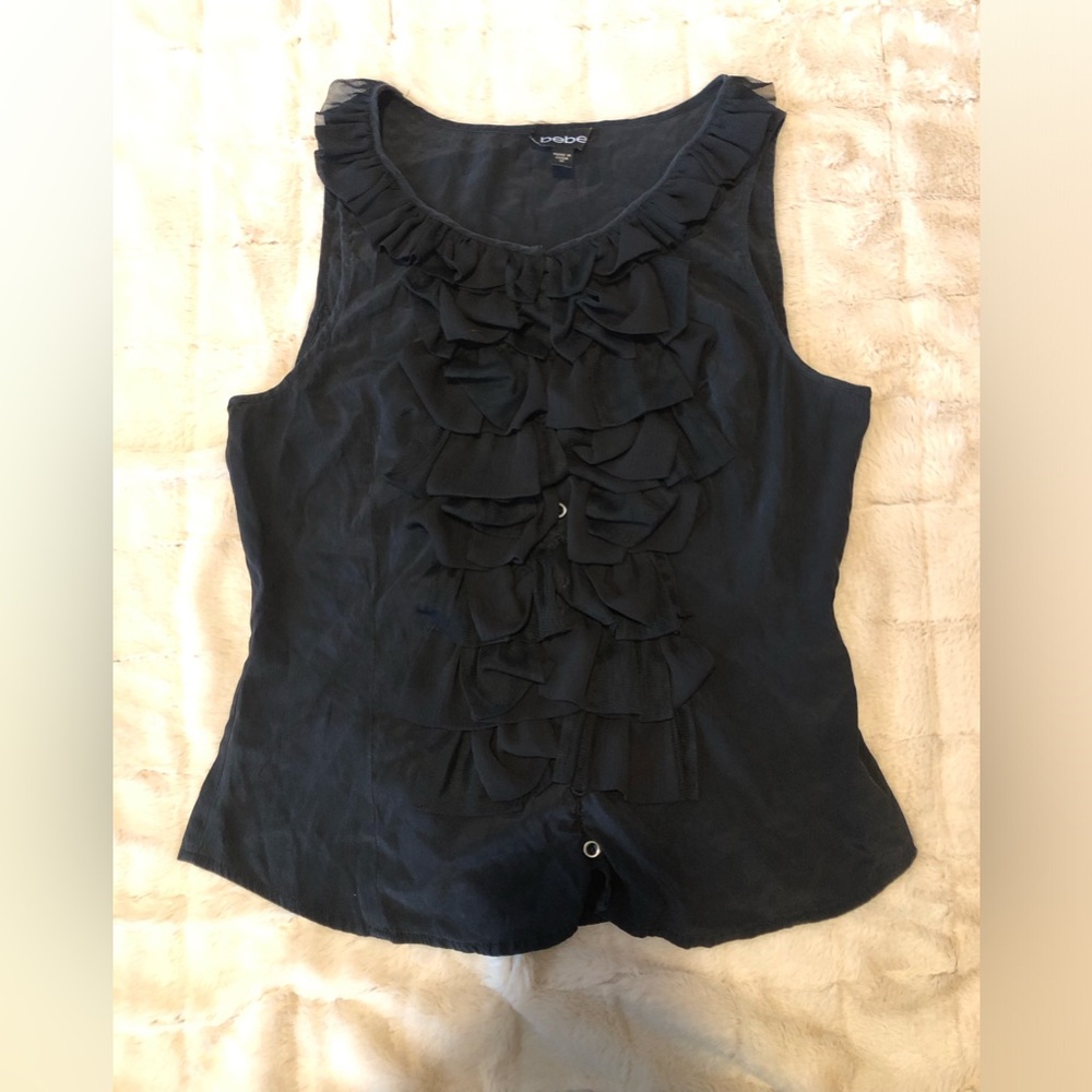 Bebe Elegant Black Ruffle Blouse